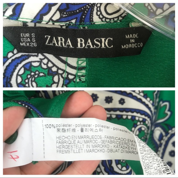 Zara Handkerchief Print Cuffed Short Sleeve Top S - Picture 7 of 7